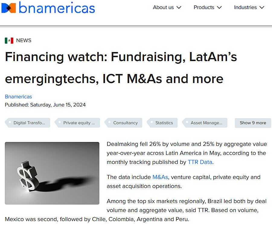 Financing watch: Fundraising, LatAms emergingtechs, ICT M&As and more